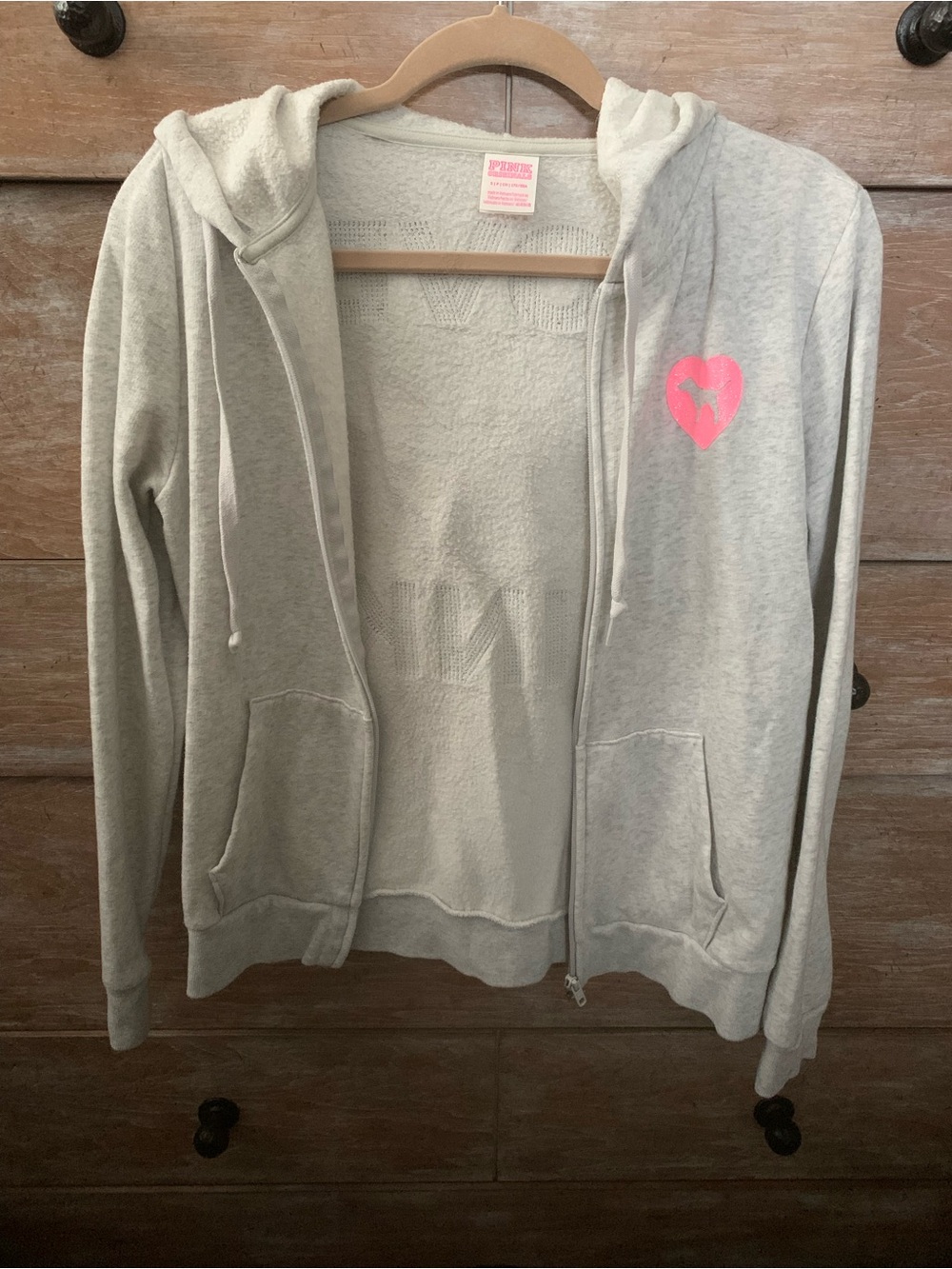 Pink by Victoria’s Secret grey full zip up hoodie. Small